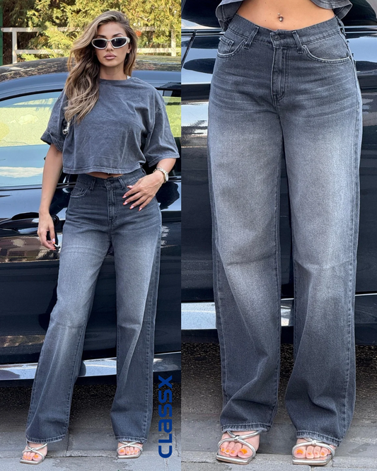 Klasične farmerke sa širokim nogavicama i lagano izbledelim detaljima 606/18