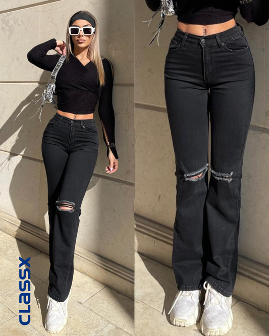 Teksas farmerke sa ravnim nogavicama i prorezima na kolenima 508/12C