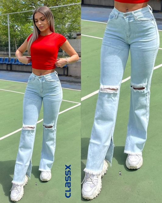 Svetle farmerke dubokog struka prorezima