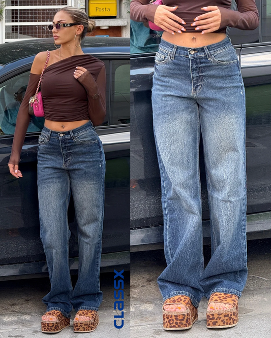 Klasične farmerke sa ravnim nogavicama i laganim izbledelim detaljima 611/20