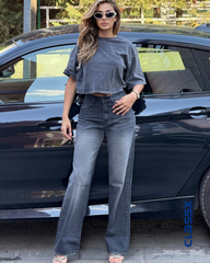 Klasične farmerke sa širokim nogavicama i lagano izbledelim detaljima 606/18