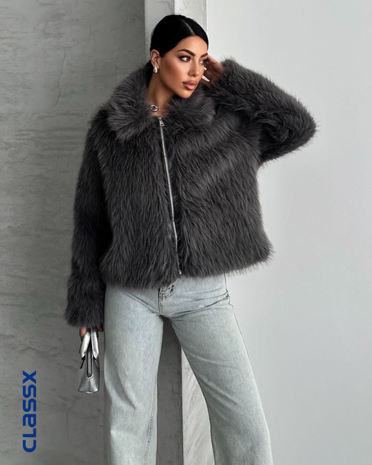 Siva kratka bunda sa rajsferšlusom